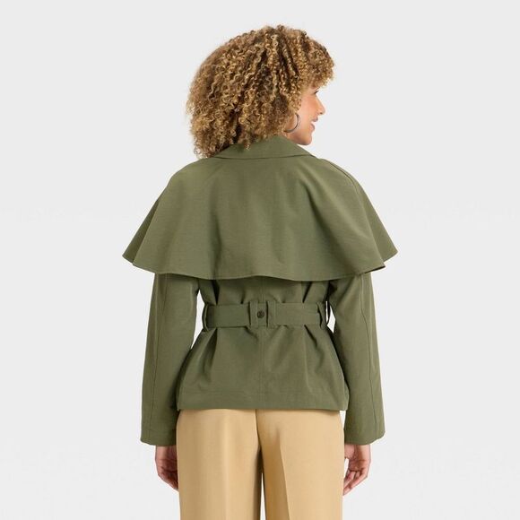Open Box - A New Day - Women's Short Cape Trench - A New Day Olive S Olive - Picture 2 of 3